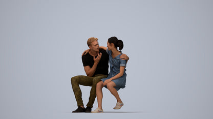 scanned 3D girl casual couple, photogrammetry people for Enscape and V-Ray, top-down view render