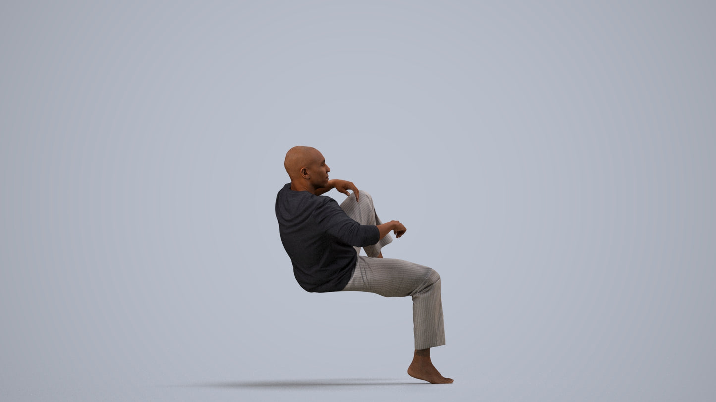 3D people model man casual bathroom, scanned human for 3ds Max rendering, side view render