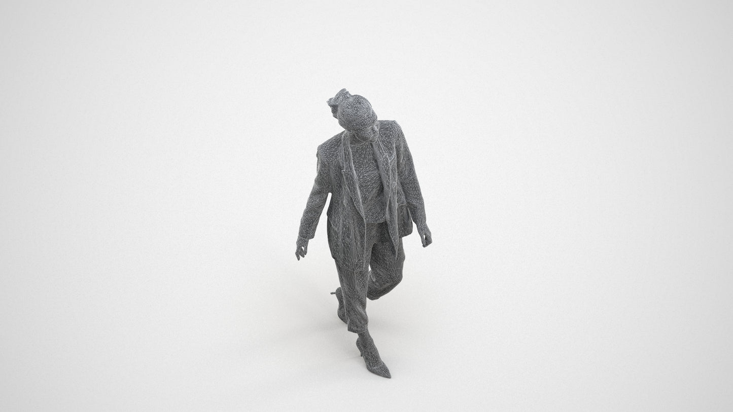 realistic 3D people woman business walking, render-ready for V-Ray and Corona, FBX OBJ, wireframe three-quarter view