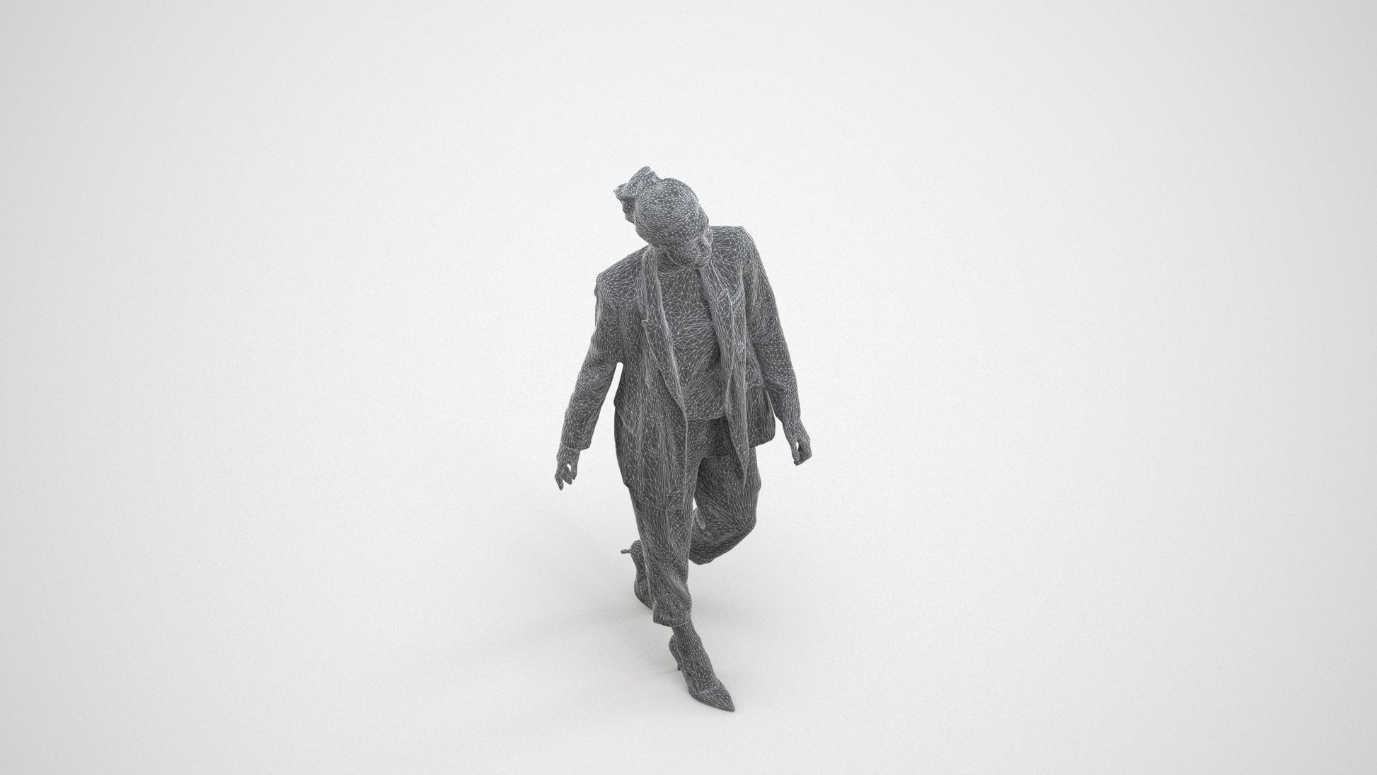 realistic 3D people woman business walking, render-ready for V-Ray and Corona, FBX OBJ, wireframe three-quarter view