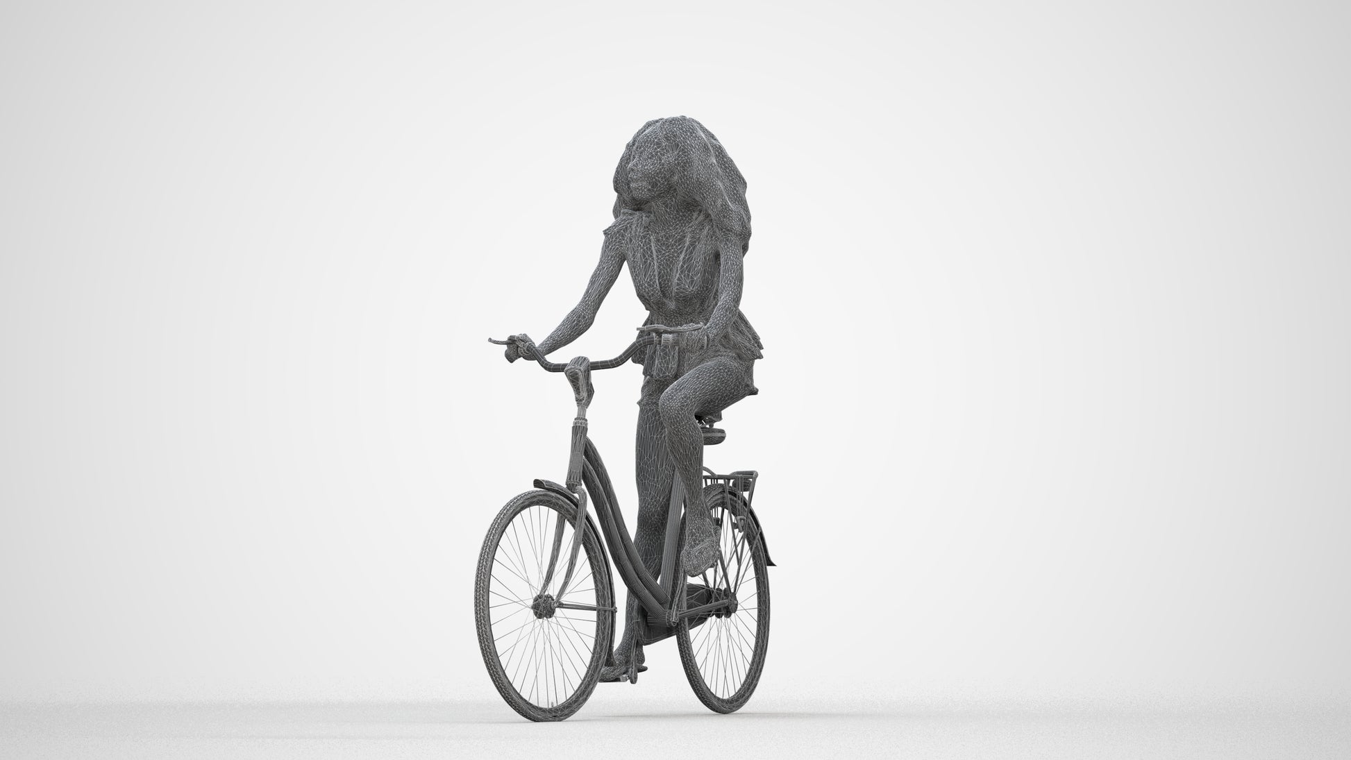 3D scanned woman cycling casual, photorealistic archviz people for Enscape and SketchUp, wireframe back view