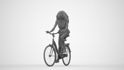 3D scanned woman cycling casual, photorealistic archviz people for Enscape and SketchUp, wireframe back view