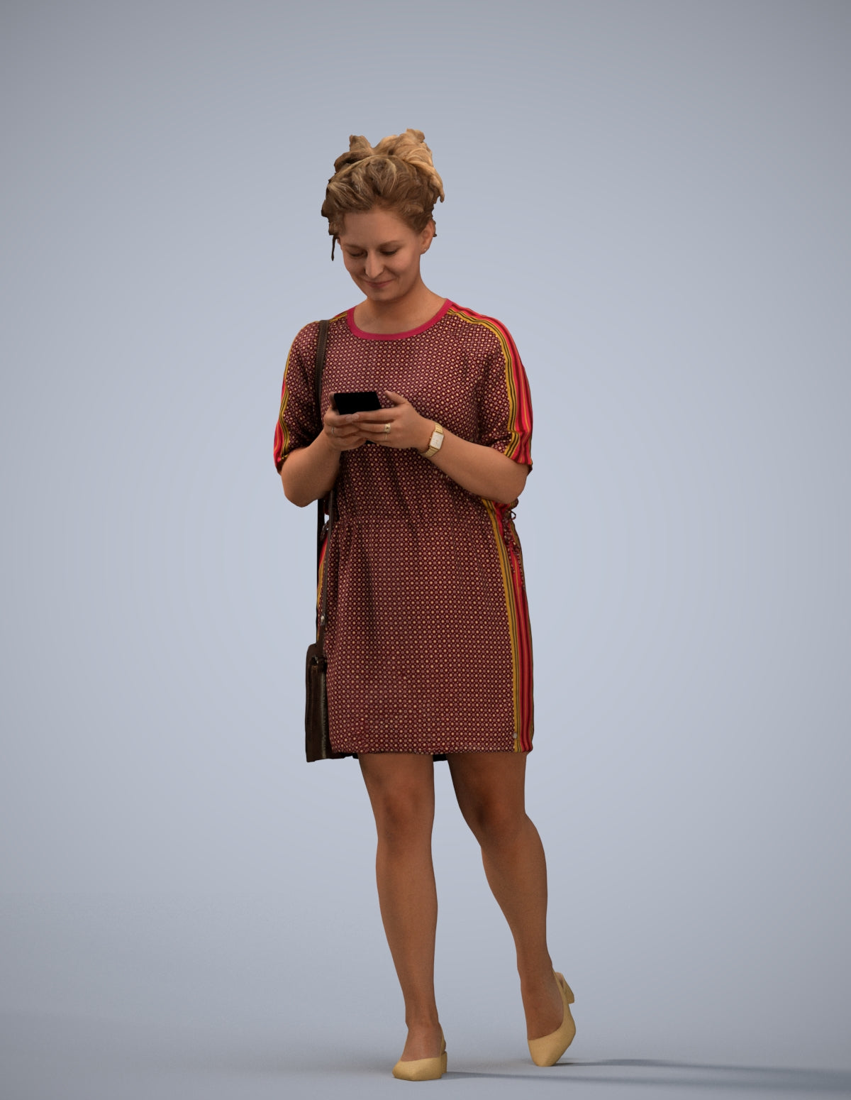 realistic 3D human woman casual walking, archviz people FBX OBJ for Blender