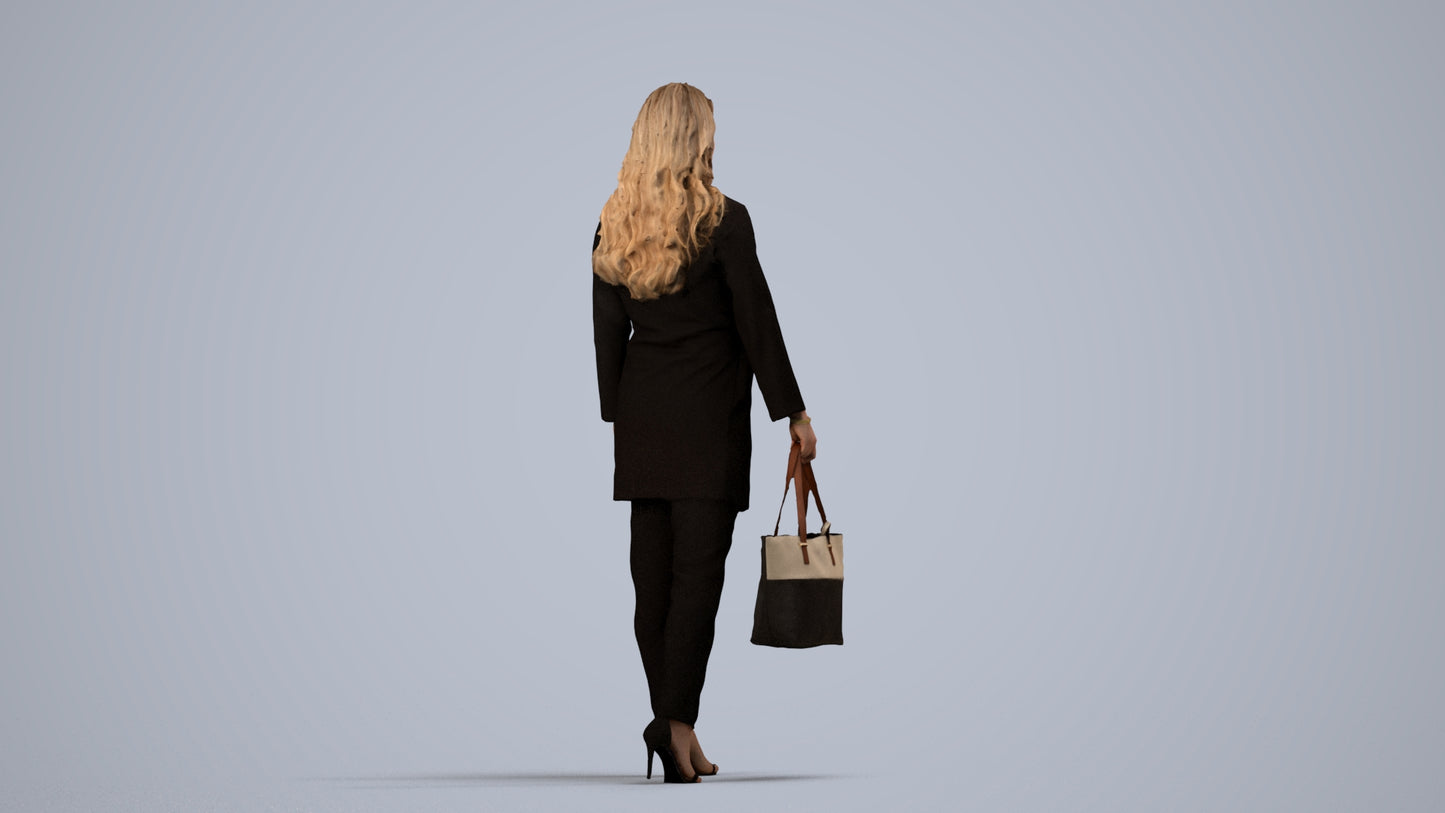 realistic 3D woman casual walking, scanned archviz people for Blender and 3ds Max, side view render