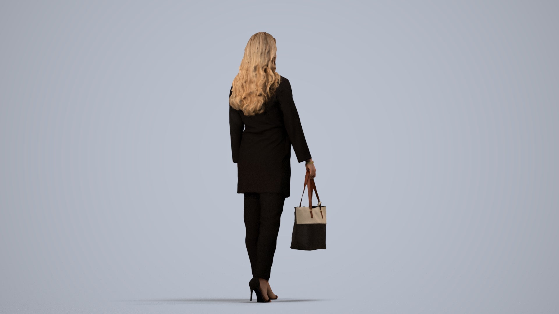 realistic 3D woman casual walking, scanned archviz people for Blender and 3ds Max, side view render
