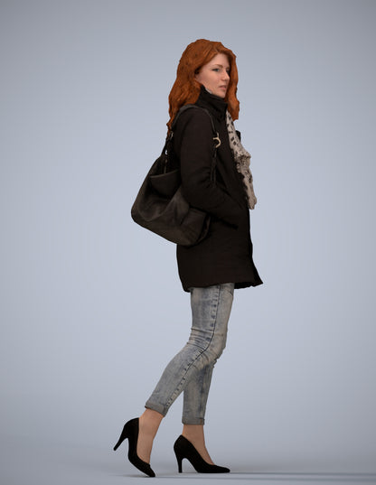 3D scanned woman walking casual, photorealistic archviz people for Enscape and SketchUp