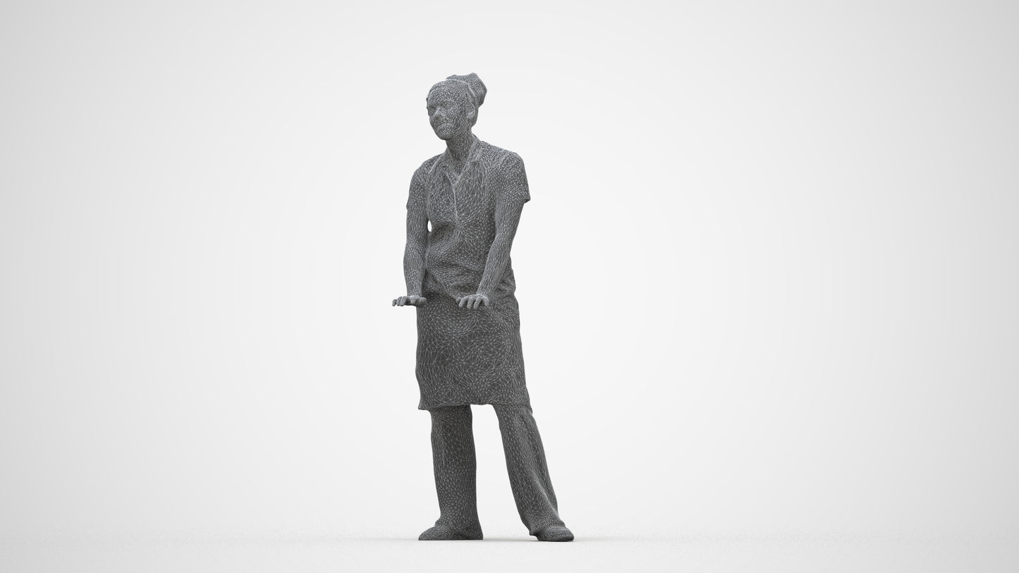 scanned 3D woman hospitality, photogrammetry people for Enscape and V-Ray, wireframe back view