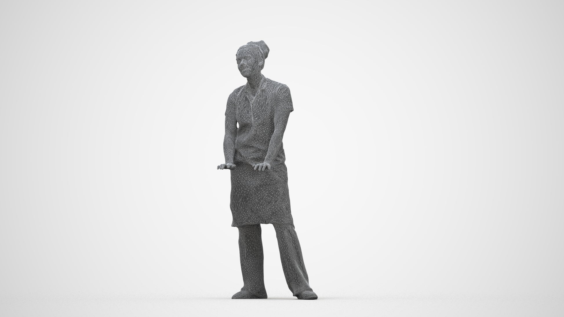 scanned 3D woman hospitality, photogrammetry people for Enscape and V-Ray, wireframe back view