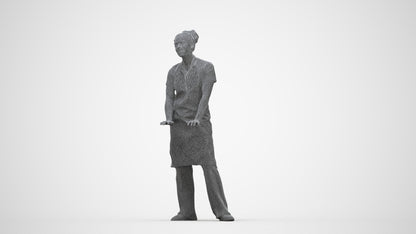 scanned 3D woman hospitality, photogrammetry people for Enscape and V-Ray, wireframe back view