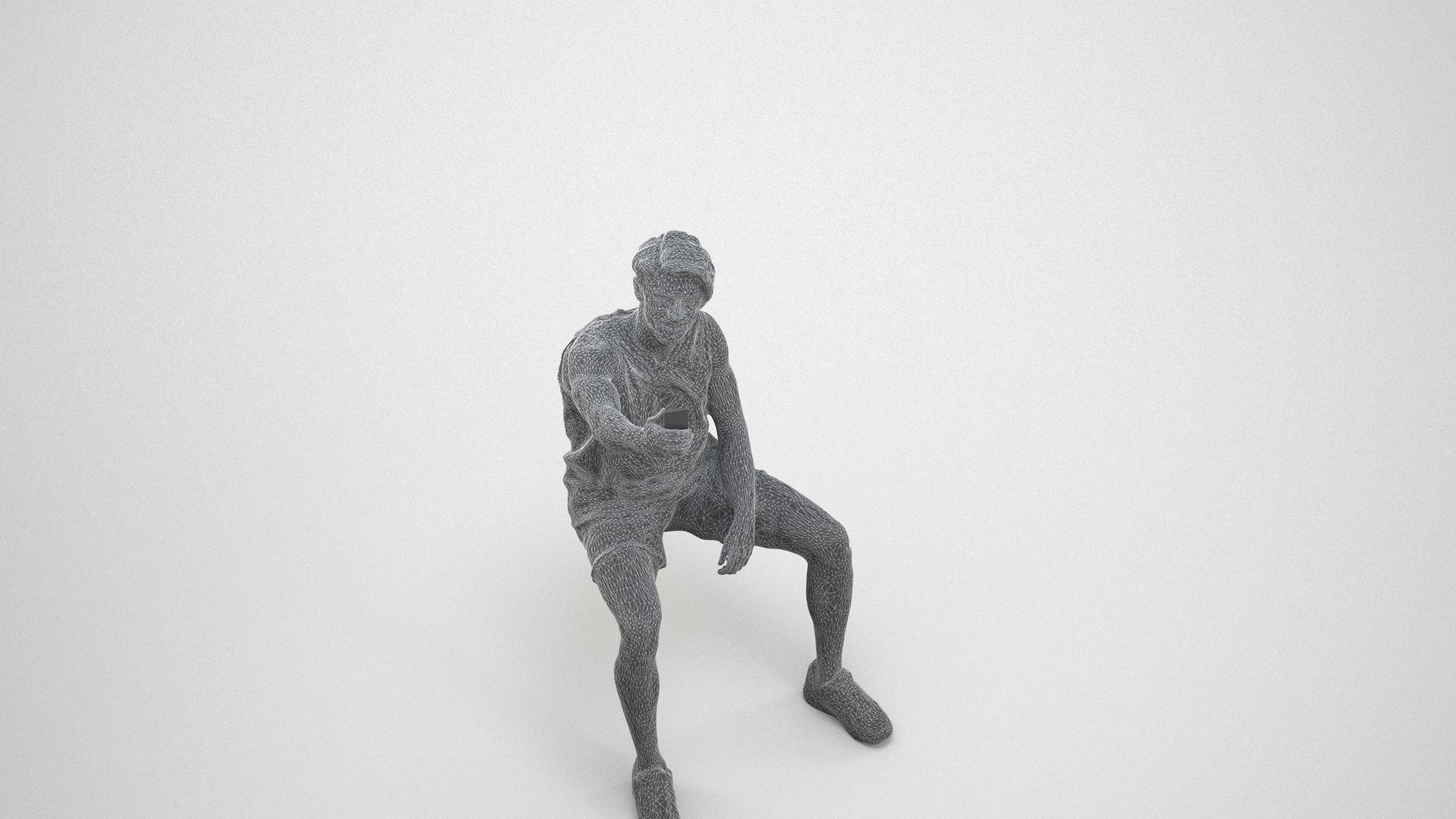 3D people model man sport, scanned human for 3ds Max rendering, wireframe three-quarter view
