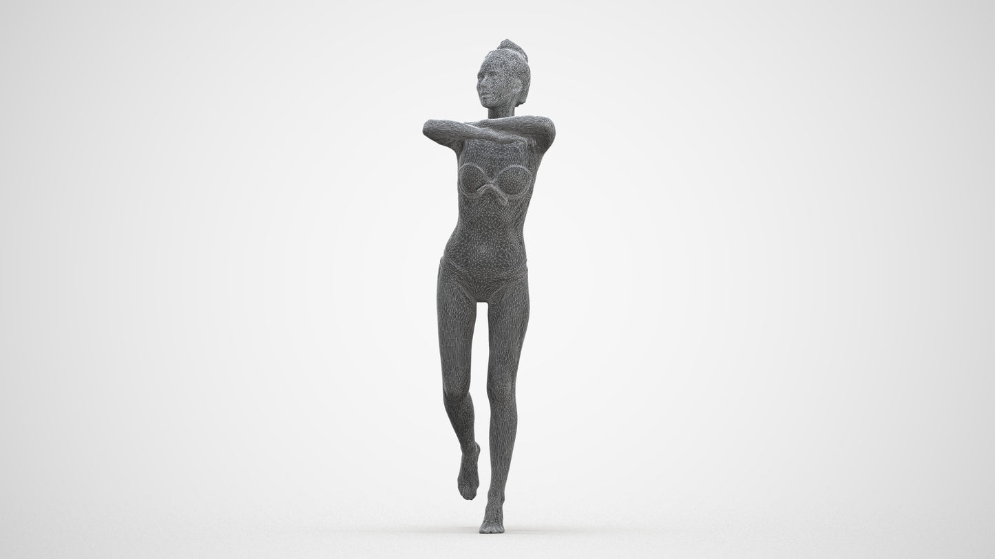 photogrammetry 3D woman pool, realistic human model archviz FBX, three-quarter front view render
