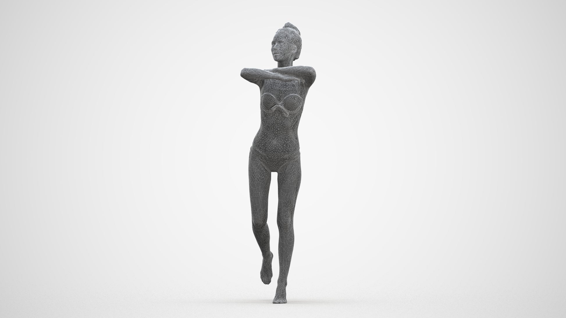 photogrammetry 3D woman pool, realistic human model archviz FBX, three-quarter front view render