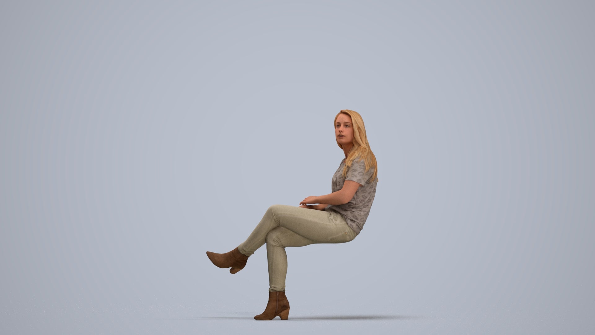 realistic 3D people woman casual sitting, render-ready for V-Ray and Corona, FBX OBJ, standing pose render