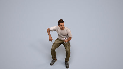 3D human model man casual sitting, photogrammetry scanned person for archviz, back view render