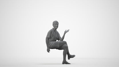 photogrammetry 3D woman casual sitting, realistic human model archviz FBX, wireframe side view