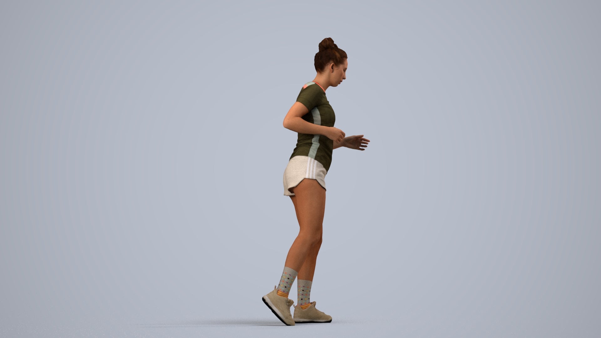 3D people model woman sport, scanned human for 3ds Max rendering, side view render