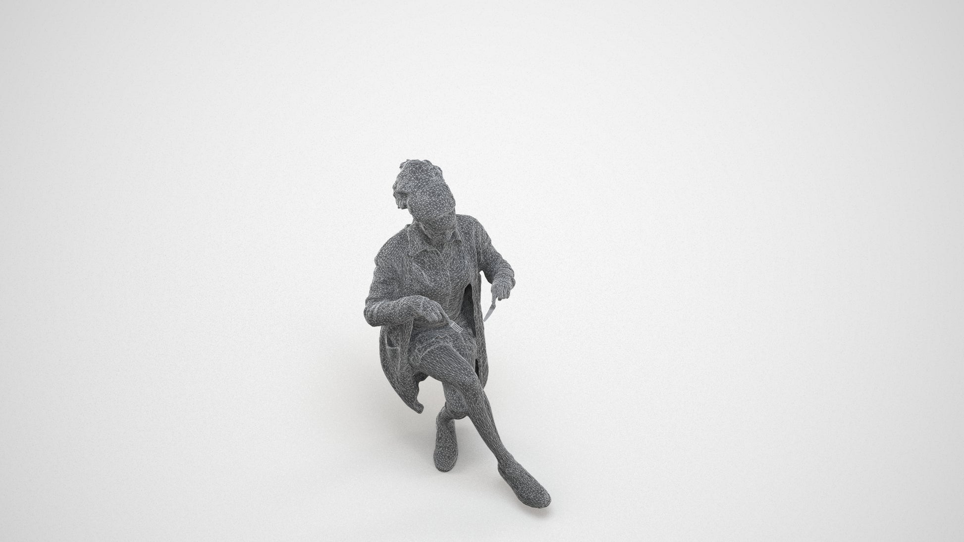 photogrammetry 3D woman casual sitting, realistic human model archviz FBX, wireframe three-quarter view