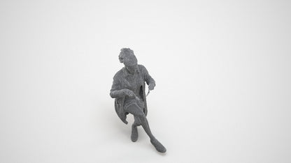 photogrammetry 3D woman casual sitting, realistic human model archviz FBX, wireframe three-quarter view