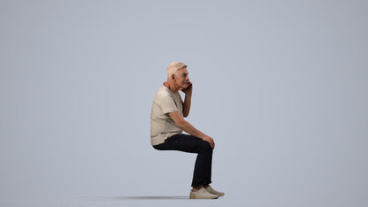 realistic 3D human senior man casual sitting, archviz people FBX OBJ for Blender, side view render