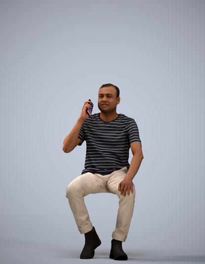 scanned 3D man casual sitting, photogrammetry people for Enscape and V-Ray