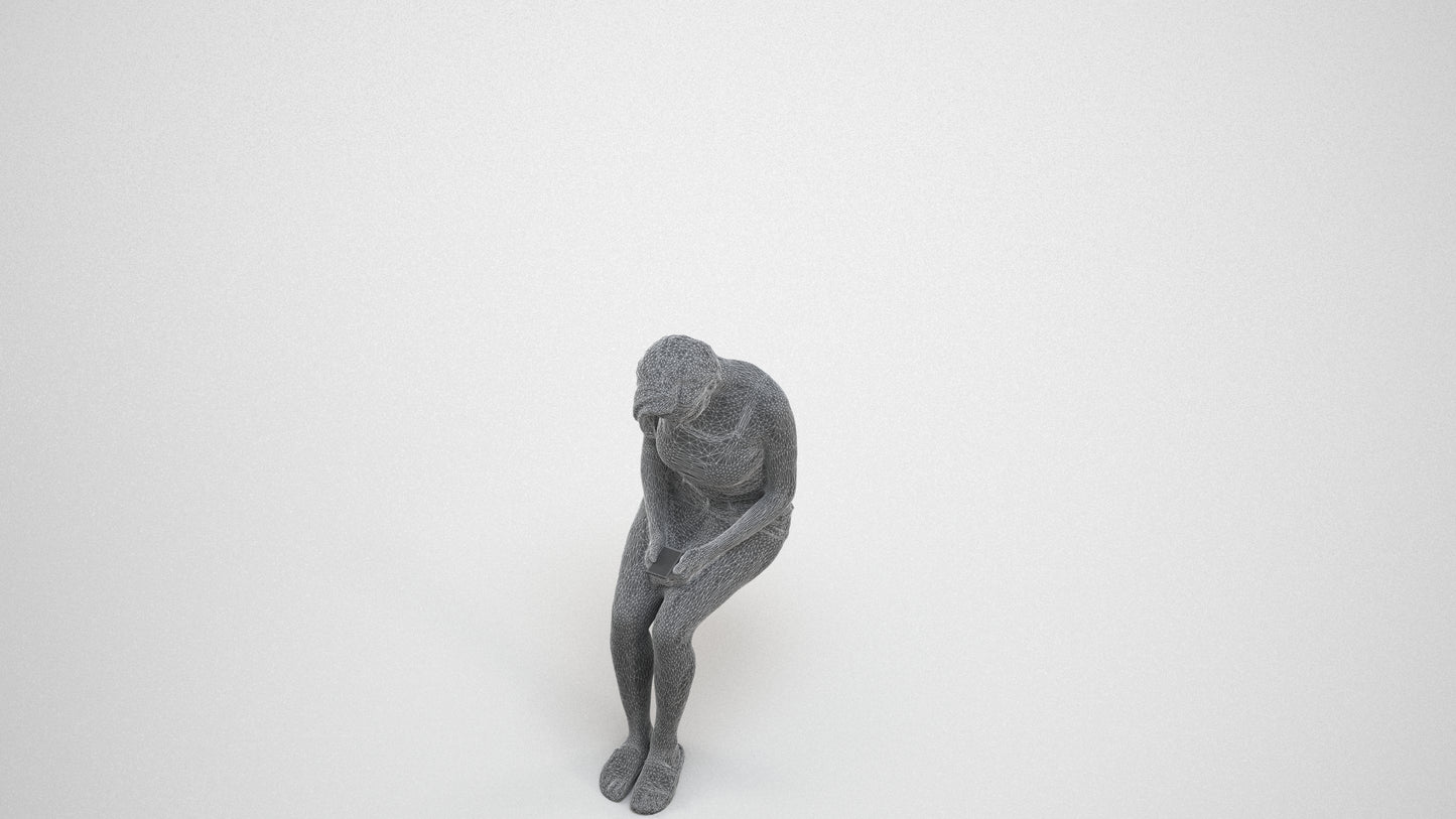 realistic 3D woman casual sitting, scanned archviz people for Blender and 3ds Max, wireframe three-quarter view