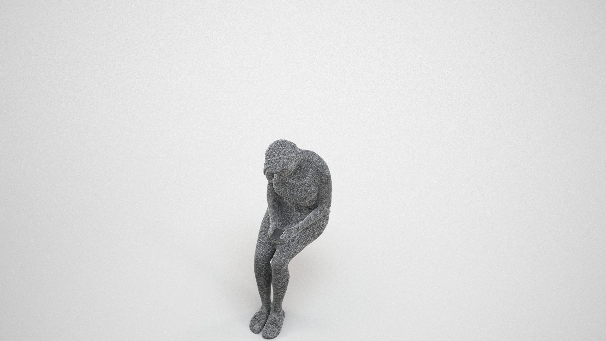 realistic 3D woman casual sitting, scanned archviz people for Blender and 3ds Max, wireframe three-quarter view