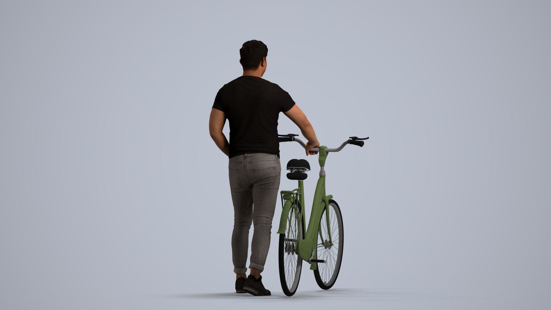 realistic 3D man casual cycling, scanned archviz people for Blender and 3ds Max, front view render