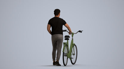 realistic 3D man casual cycling, scanned archviz people for Blender and 3ds Max, front view render