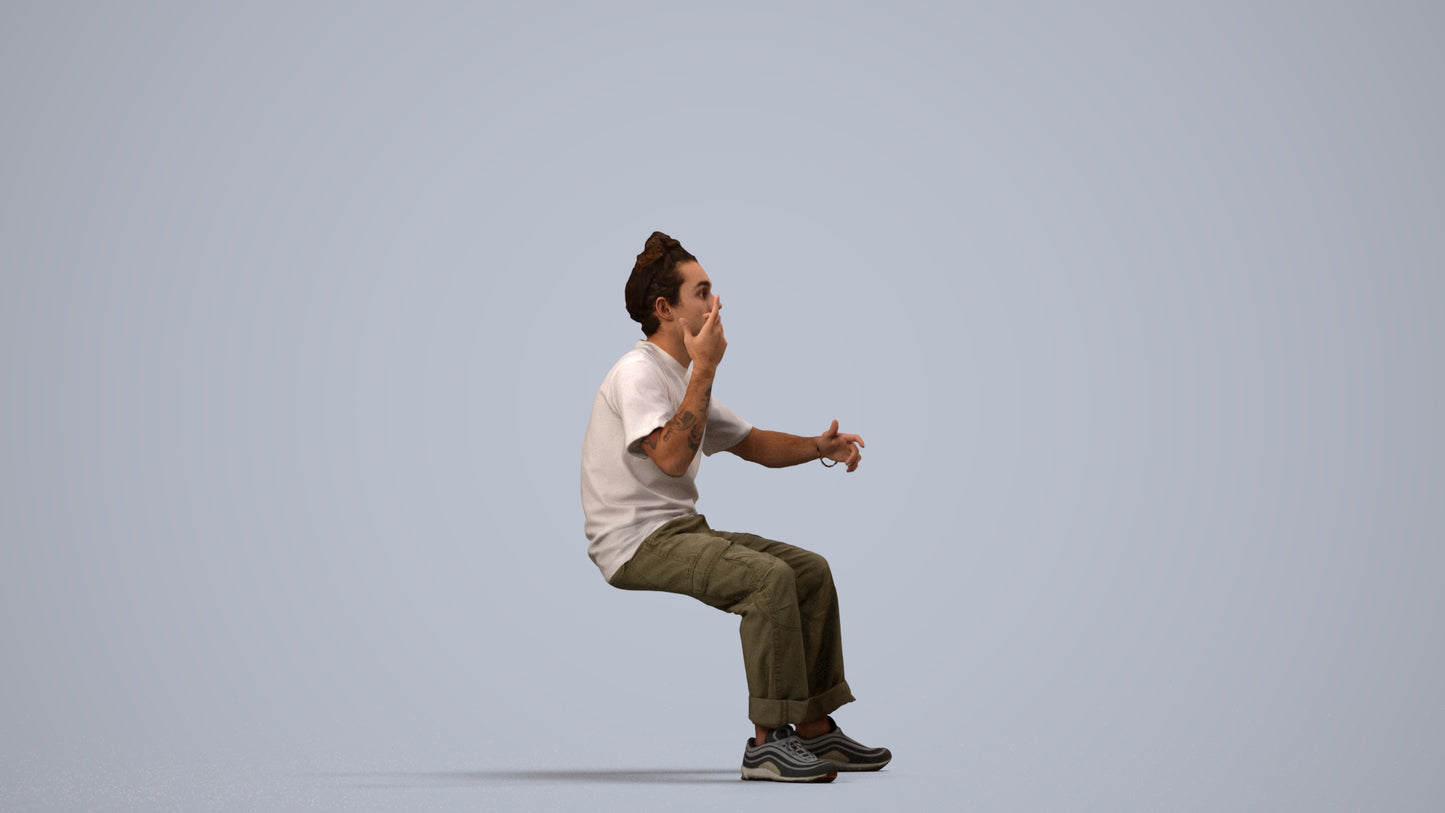 realistic 3D people man casual sitting, render-ready for V-Ray and Corona, FBX OBJ, side view render
