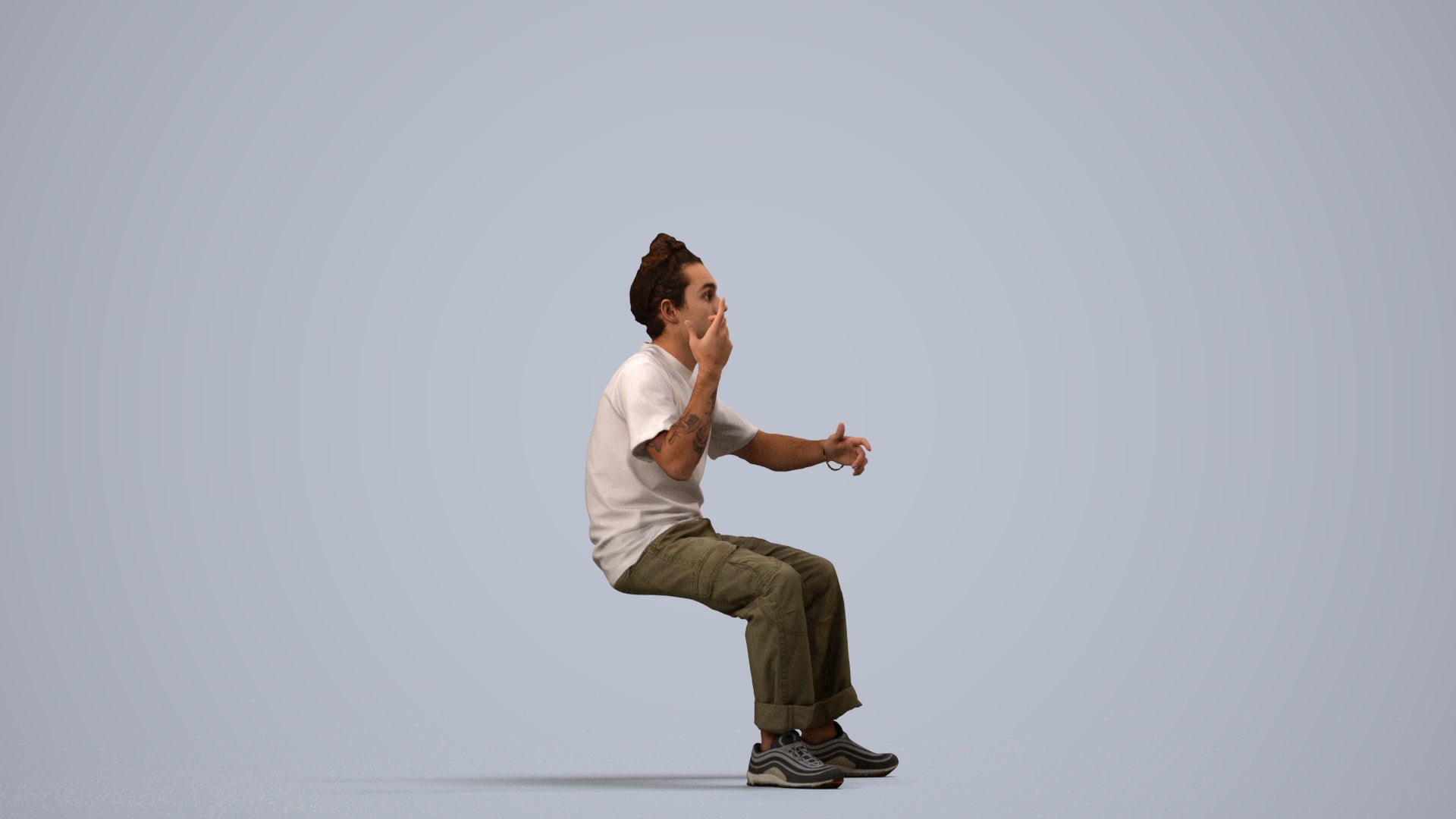realistic 3D people man casual sitting, render-ready for V-Ray and Corona, FBX OBJ, side view render