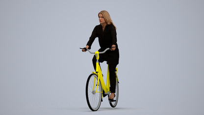 realistic 3D woman business cycling, scanned archviz people for Blender and 3ds Max, standing pose render