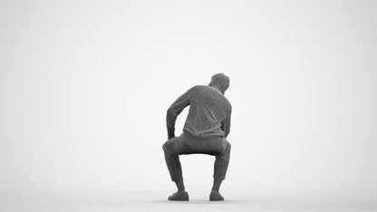 3D scanned man sitting casual, photorealistic archviz people for Enscape and SketchUp, wireframe front view