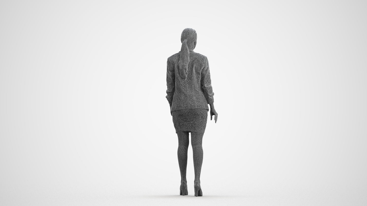 photogrammetry 3D woman business walking, realistic human model archviz FBX, wireframe front view
