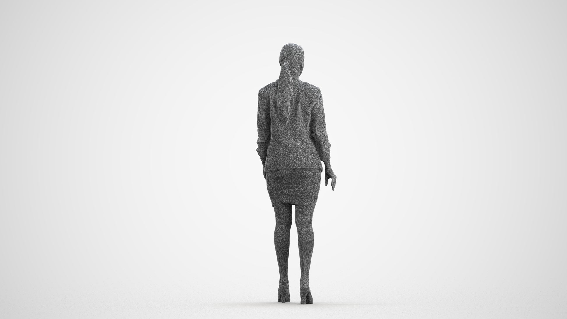 photogrammetry 3D woman business walking, realistic human model archviz FBX, wireframe front view