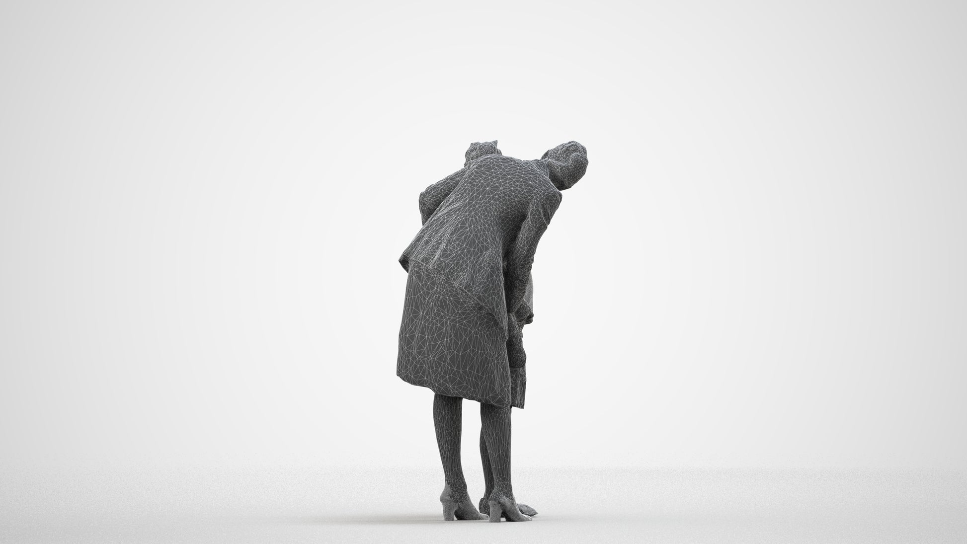 3D people model boy kids, scanned human for 3ds Max rendering, wireframe side view