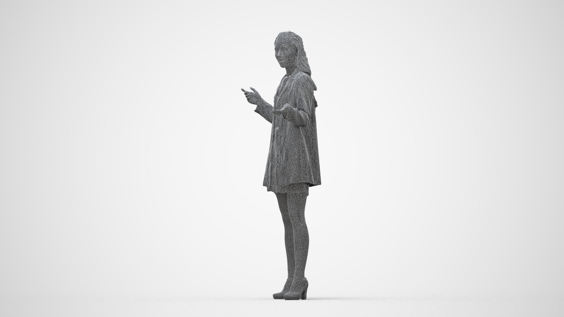 realistic 3D woman business, scanned archviz people for Blender and 3ds Max, wireframe back view