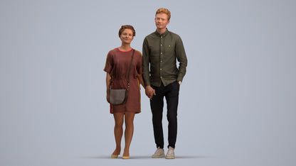 realistic 3D people woman casual couple, render-ready for V-Ray and Corona, FBX OBJ, standing pose render