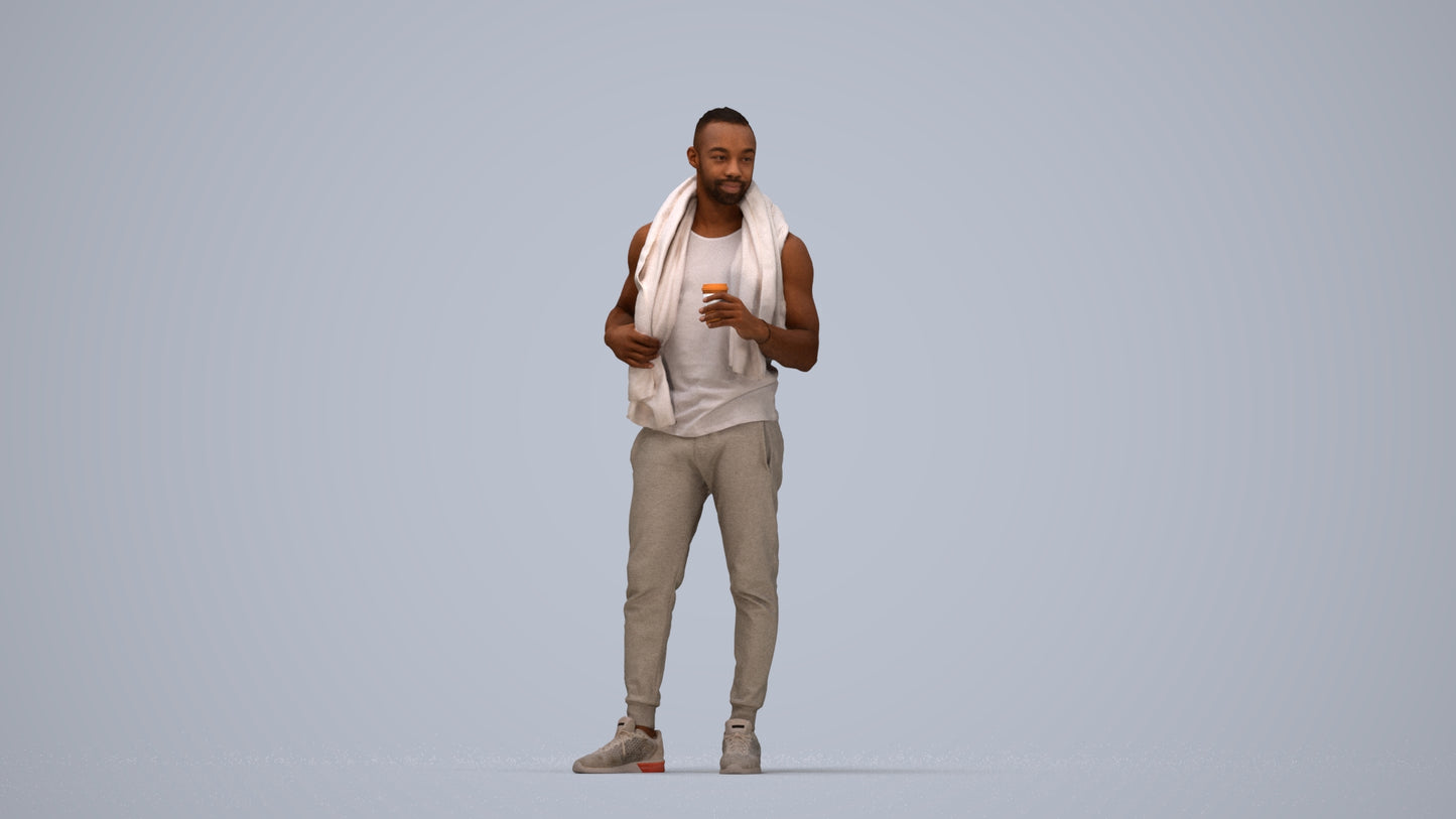 realistic 3D people man casual sport, render-ready for V-Ray and Corona, FBX OBJ, top-down view render
