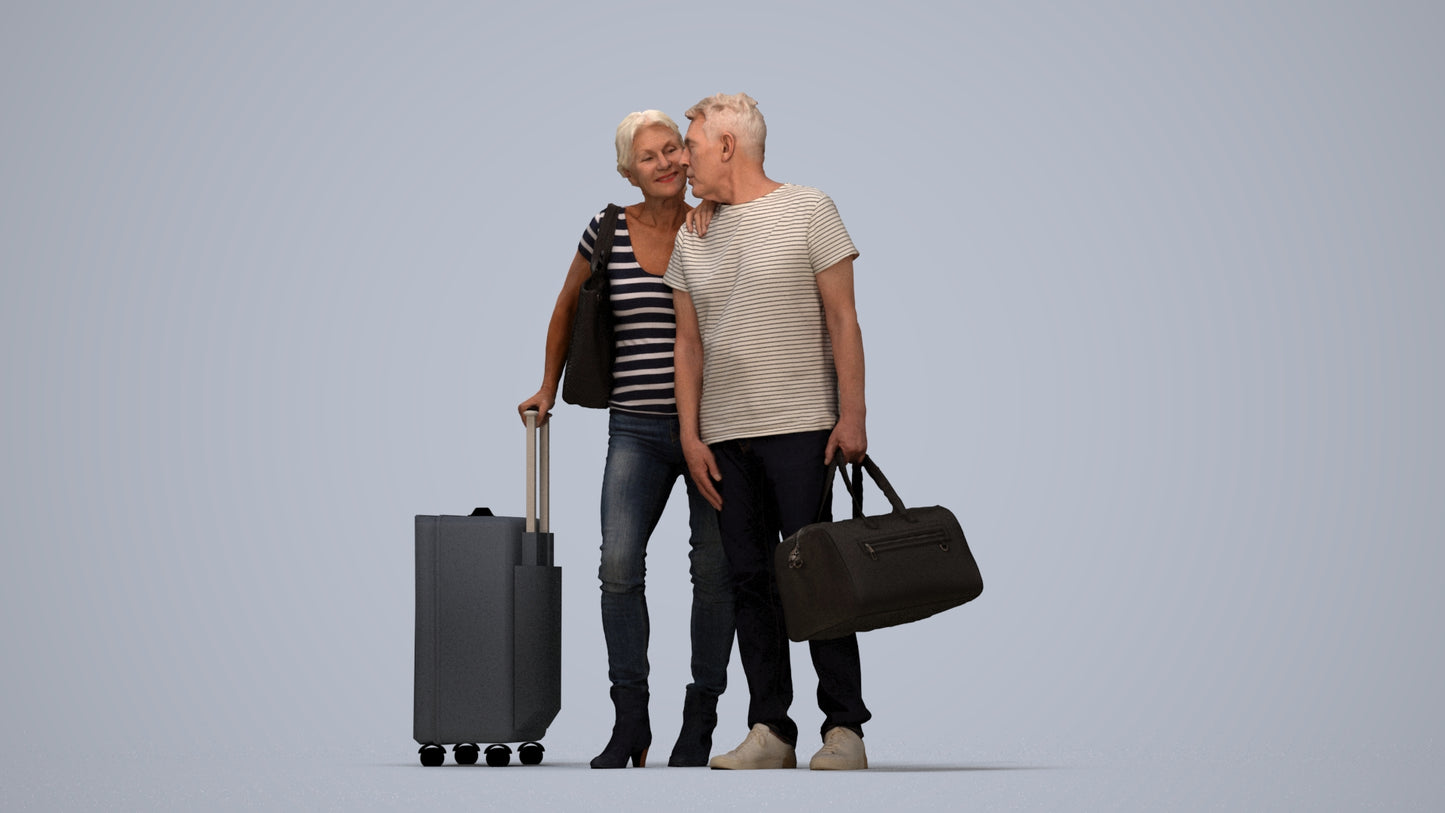 3D scanned senior woman couple casual, photorealistic archviz people for Enscape and SketchUp, top-down view render