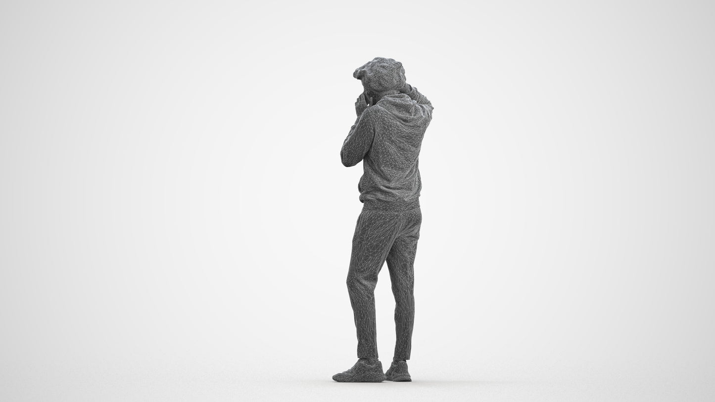 realistic 3D people man casual standing, render-ready for V-Ray and Corona, FBX OBJ, wireframe front view
