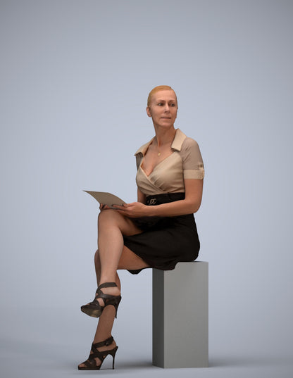 3D scanned woman sitting business, photorealistic archviz people for Enscape and SketchUp