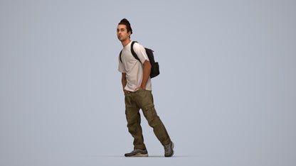 3D human model man casual walking, photogrammetry scanned person for archviz, top-down view render