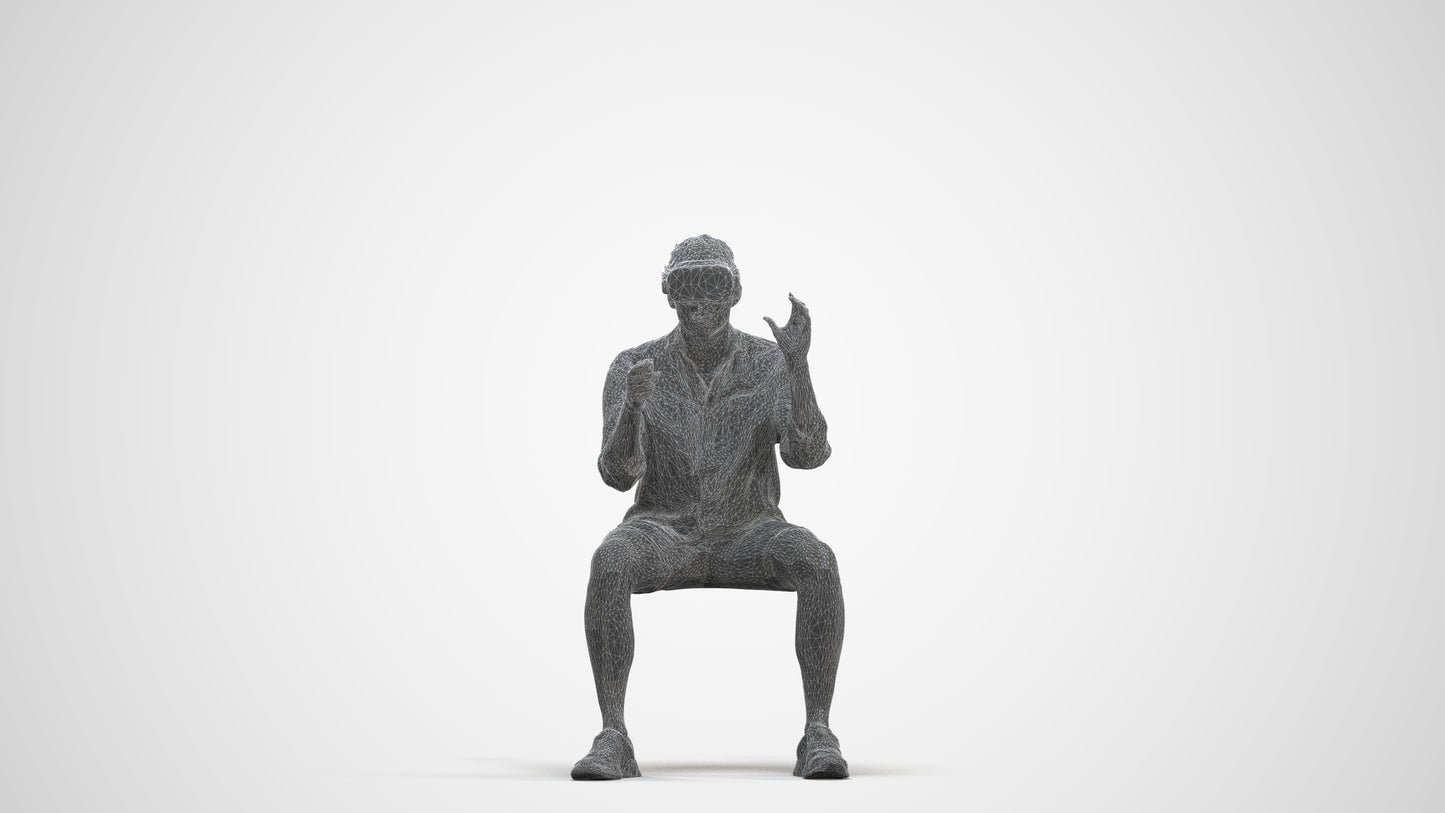3D scanned man sitting casual, photorealistic archviz people for Enscape and SketchUp, three-quarter front view render
