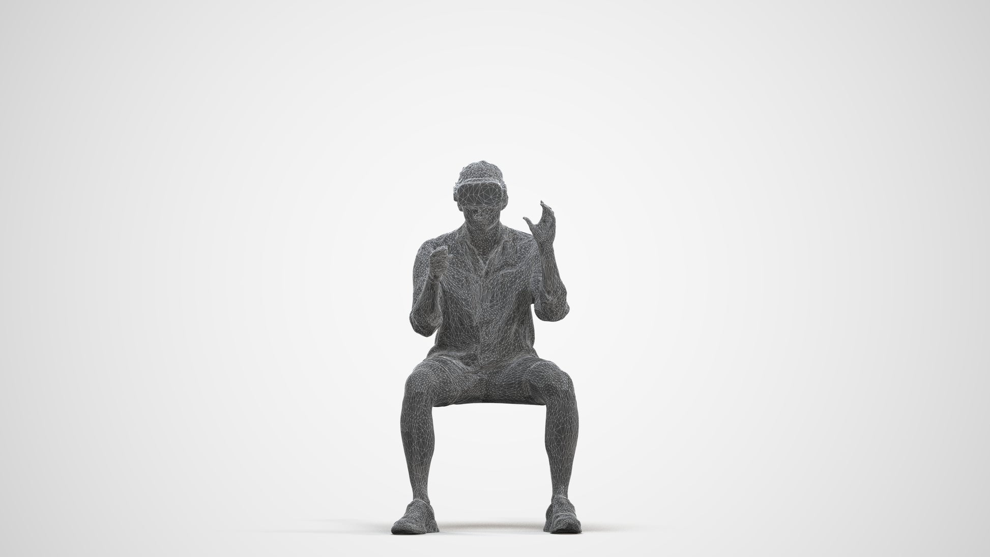 3D scanned man sitting casual, photorealistic archviz people for Enscape and SketchUp, three-quarter front view render