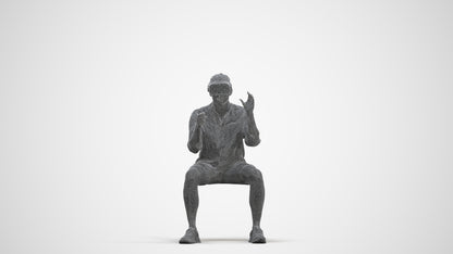 3D scanned man sitting casual, photorealistic archviz people for Enscape and SketchUp, three-quarter front view render