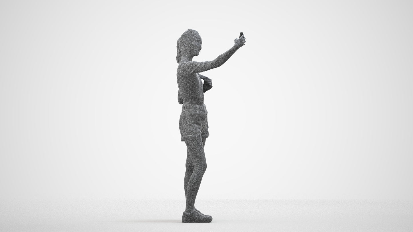 photogrammetry 3D woman casual standing, realistic human model archviz FBX, wireframe side view