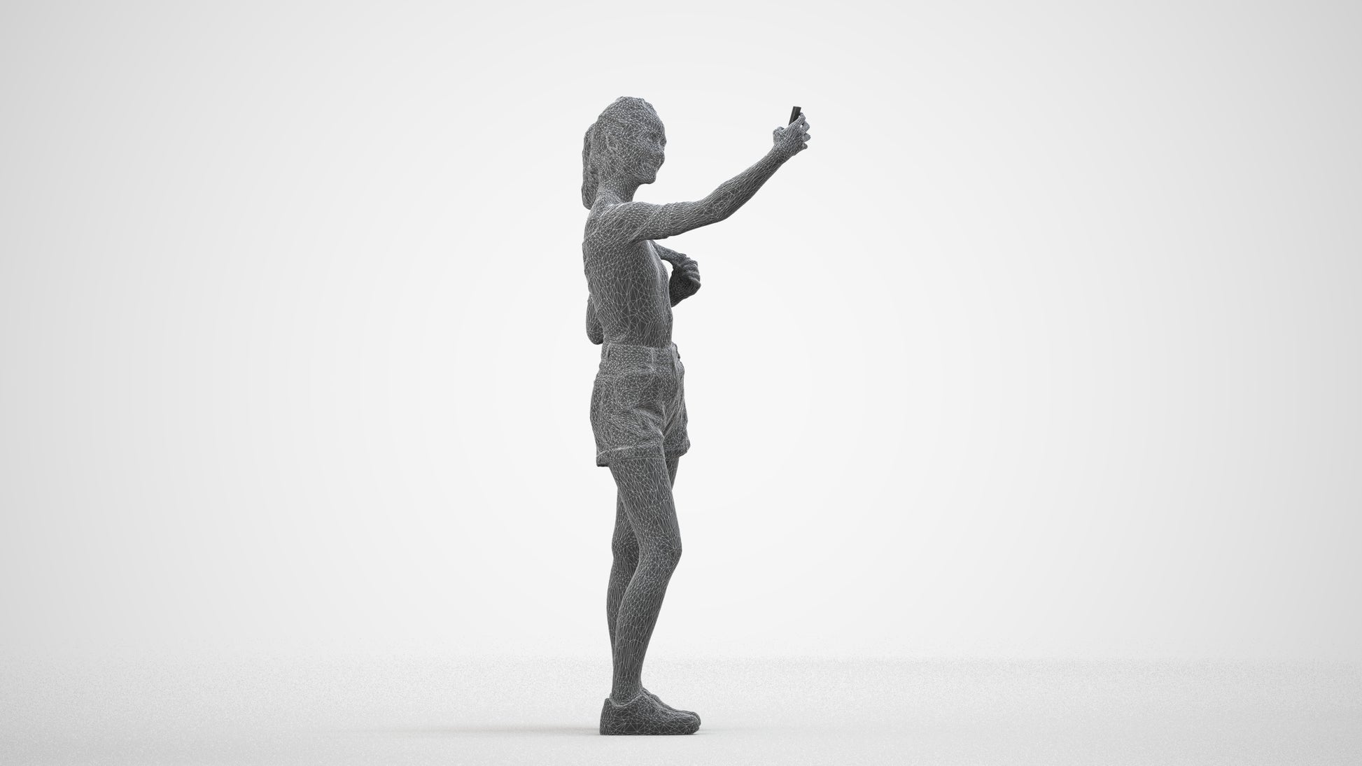 photogrammetry 3D woman casual standing, realistic human model archviz FBX, wireframe side view