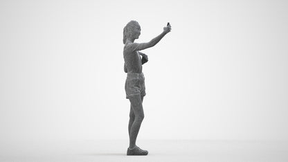 photogrammetry 3D woman casual standing, realistic human model archviz FBX, wireframe side view