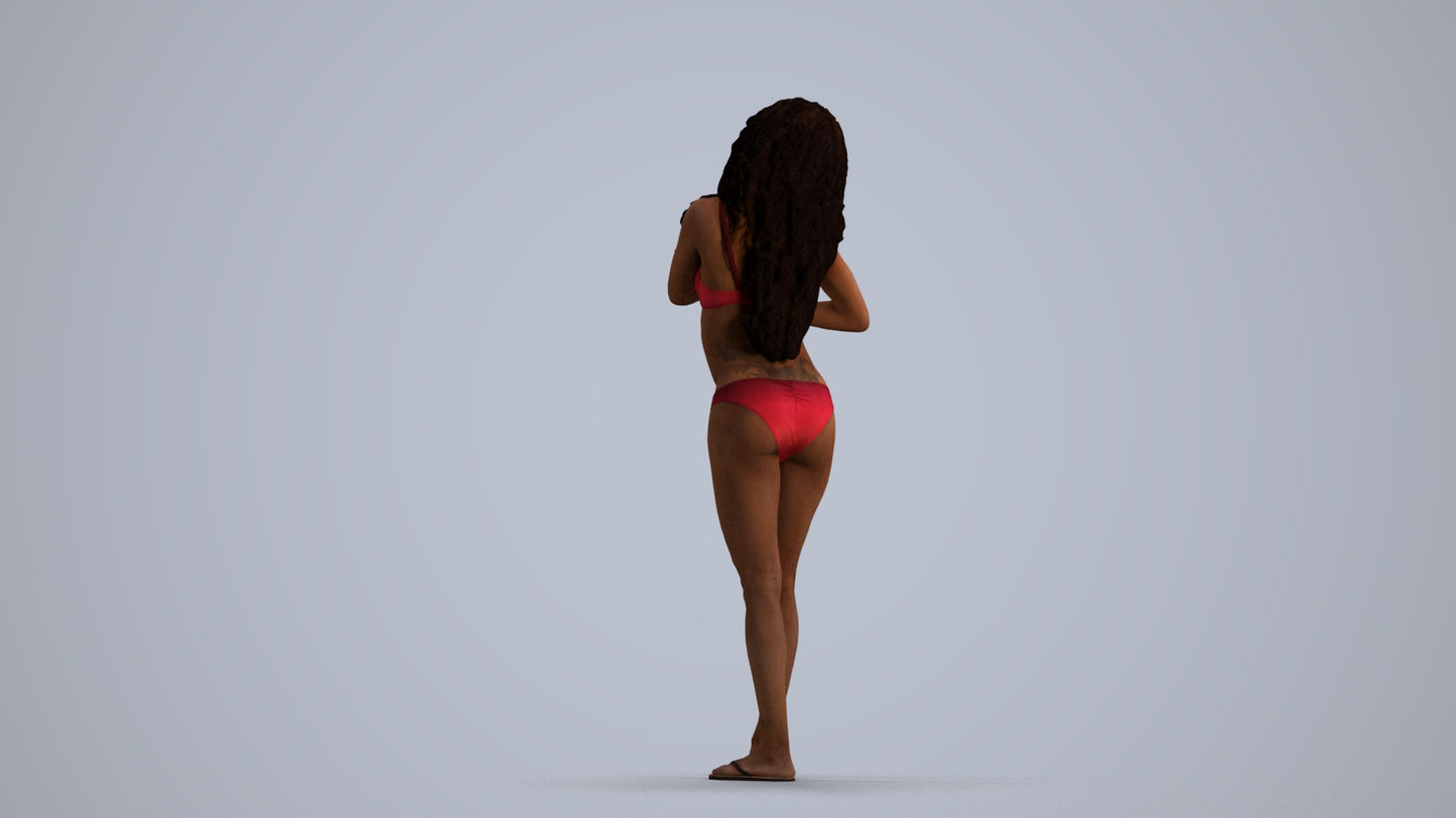 3D scanned woman pool, photorealistic archviz people for Enscape and SketchUp, front view render