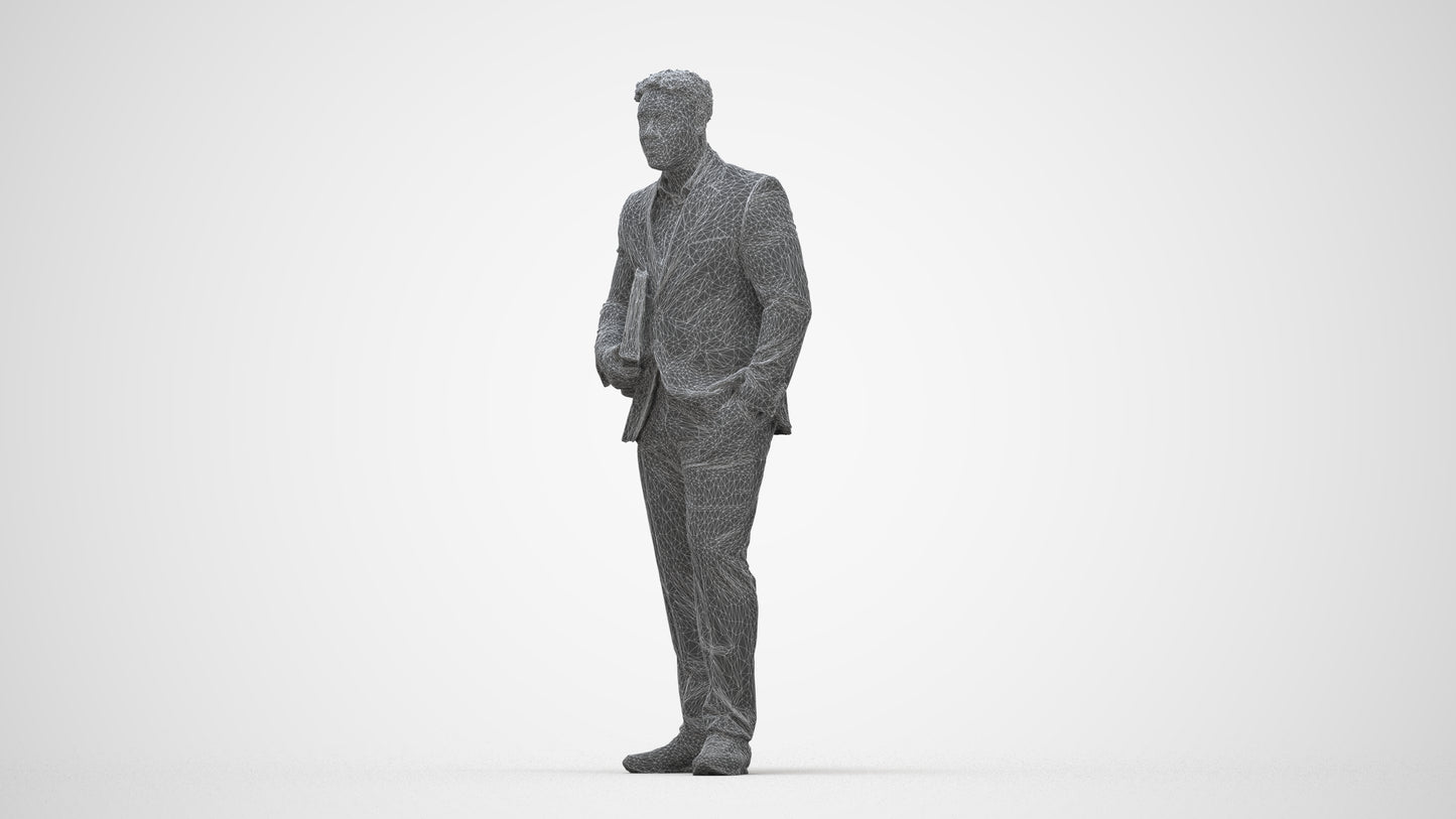 3D people model man business, scanned human for 3ds Max rendering, wireframe back view